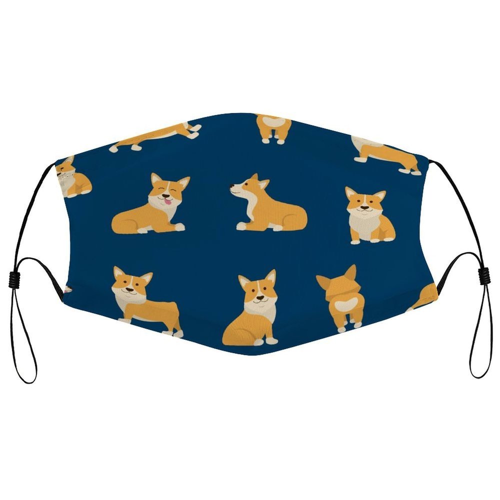 Reusable Cloth Face Mask With Adjustable Ear Loops,Cute Welsh Corgi Dog Washable Breathable Dust Mask for Men & Women