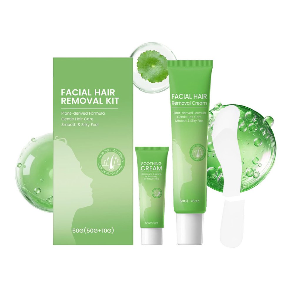 2-in-1 Hair Removal Cream Face Set, Soothing Cream and Facial Hair Remover for Women with Scraper, Gentle Soothing, Effective Hair Removal, for Upper Lip, Cheeks and Eyebrows