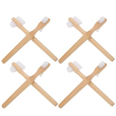 Alipis 8pcs Double-Sided Denture Cleaning Brush for False Teeth with Medium Hardness Nylon Bristles and Ergonomic Bamboo Handle, Dual Brush Head Shape Suitable for Home and Travel Use