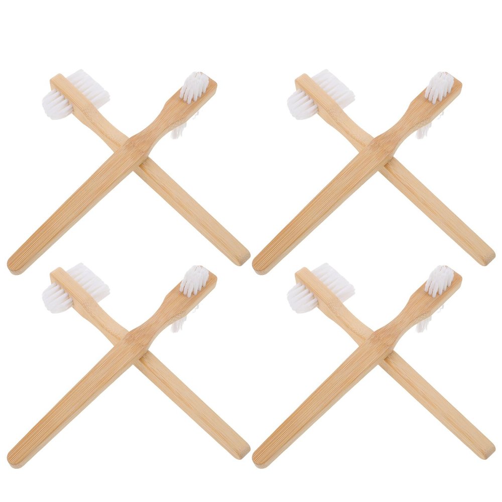 Alipis 8pcs Double-Sided Denture Cleaning Brush for False Teeth with Medium Hardness Nylon Bristles and Ergonomic Bamboo Handle, Dual Brush Head Shape Suitable for Home and Travel Use