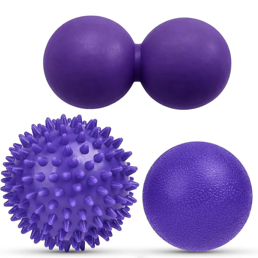 3PCS Massage Ball Set with Spiky Massage Ball & Double Massage Balls, Trigger Point Massage Ball for Foot Massage, Myofascial Release & Back Muscle Recovery