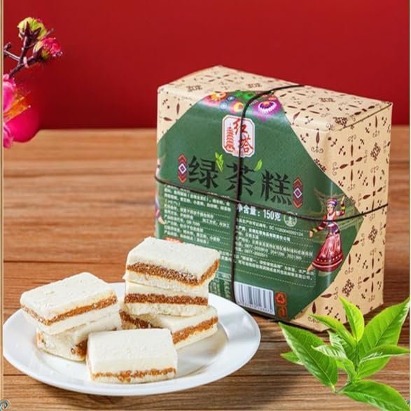 6 Flavors Pastry (150g/box) Sesame Mung Bean Rose Chestnut Cake,Healthy Nutritious Breakfast,Dim Sum,Casual Snack,Dessert,Vegetarian,Delicious Chinese Snack Gift (Green tea cake,3boxes)