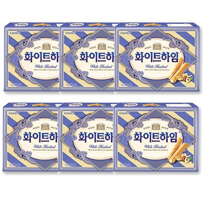 Chocolate Cream Wafer Rolls Hazelnut 47g (6 Boxes) Crispy Wafer Korean Biscuits Chocolate & White Cream Assorted (White Hei)