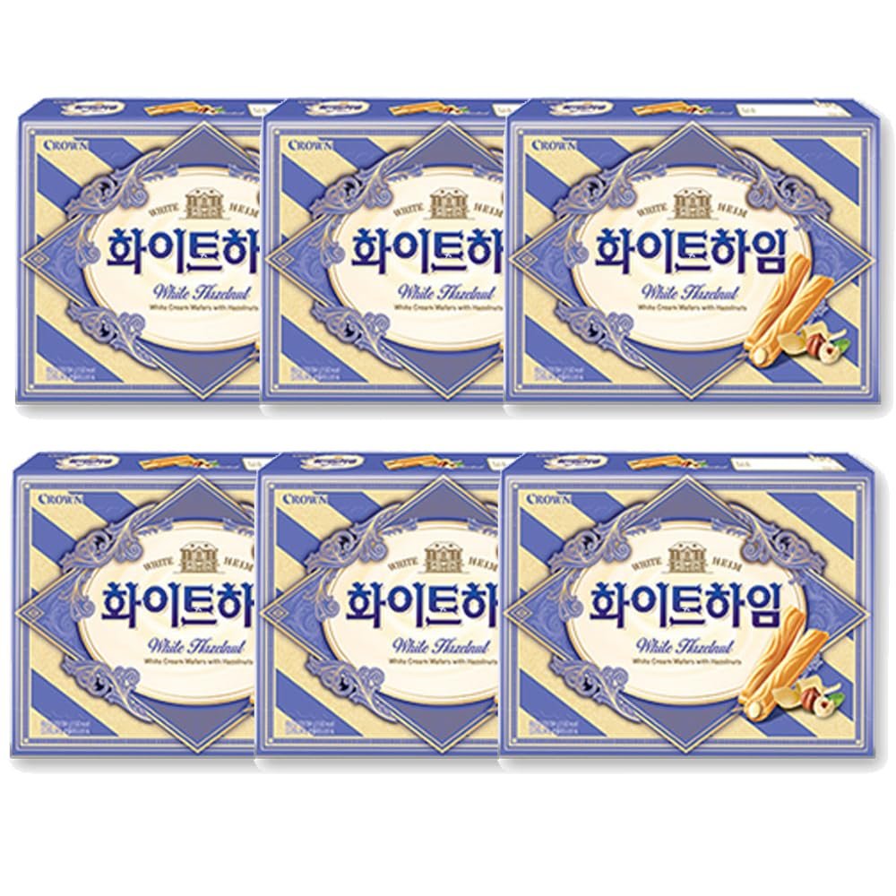 Chocolate Cream Wafer Rolls Hazelnut 47g (6 Boxes) Crispy Wafer Korean Biscuits Chocolate & White Cream Assorted (White Hei)