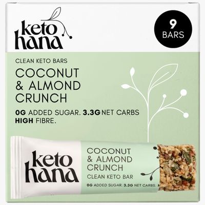 Keto Hana Coconut & Almond Crunch Keto Granola Bars | Zero Added Sugar | 3.8g Net Carbs | High Fibre Keto Snack | Clean Ingredients | 9 Bars