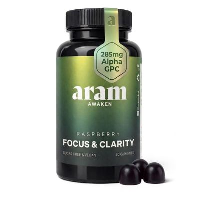 ARAM Awaken Focus & Clarity Gummies | Lions Mane 20:1, Alpha GPC & Bacopa Monnieri| High Strength Nootropic Formula with Methylated Vitamin B12 | Brain Support | Sugar Free Vegan | 60 Gummies