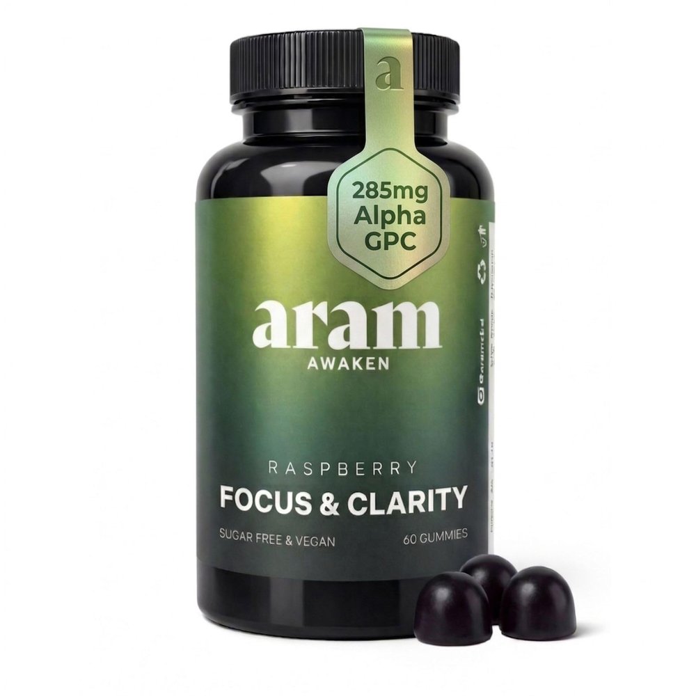 ARAM Awaken Focus & Clarity Gummies | Lions Mane 20:1, Alpha GPC & Bacopa Monnieri| High Strength Nootropic Formula with Methylated Vitamin B12 | Brain Support | Sugar Free Vegan | 60 Gummies