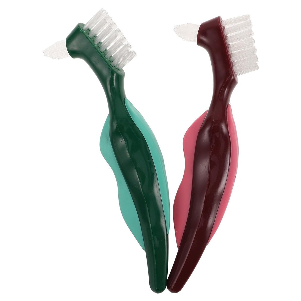 WATIIFUFU 2pcs Double Head Denture Cleaning Brush with Hard Nylon Bristles for Comprehensive Cleaning and Food Residue Removal, Portable Design for Daily Home Use and Travel