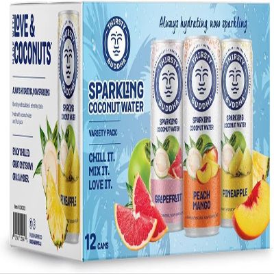 Thirsty Buddha Tropical Flavoured Sparkling Coconut Water, 12x330ml, Hydrating & Refreshing, Low in Calories, Vegan & Gluten-Free