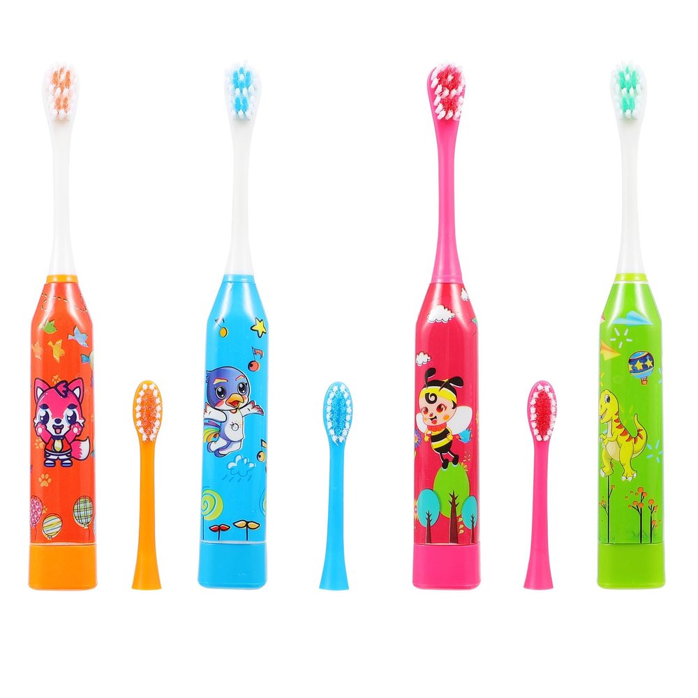 KAJNBN 4pcs Mini Portable Baby Electric Toothbrush Set with Abs Material, and Healthy Design, Suitable for Toddlers and Travel Use Random Color