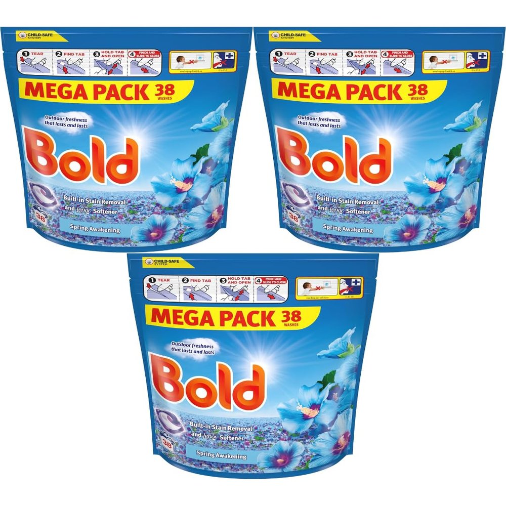 Bold Pods Spring Awakening Detergent Capsules With Built-In Lenor Softener 38 Washes - Pack of 3