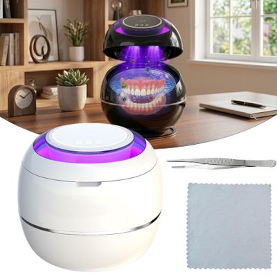Celize Denture Clean Pro - 2 Cleaning Modes, for Aligners, Retainers and Mouth Guards, Compact Denture Cleaner with Magnetic Lid and Deep Cleaning Tech for Daily Oral Appliance Care (White)