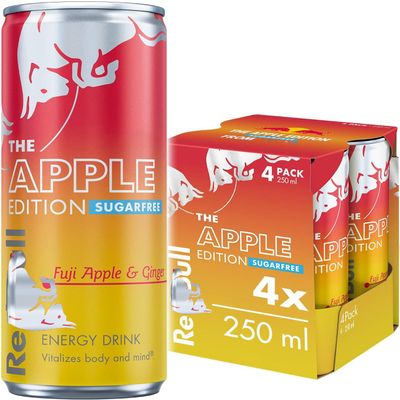 Energy Drink 250ml x 4 Cans | Boost Energy, Focus & Stamina | Ideal for Workouts, Office & Travel (Red Bull Energy Drink Sugar Free Fuji Apple & Ginger 4 x 250ml)