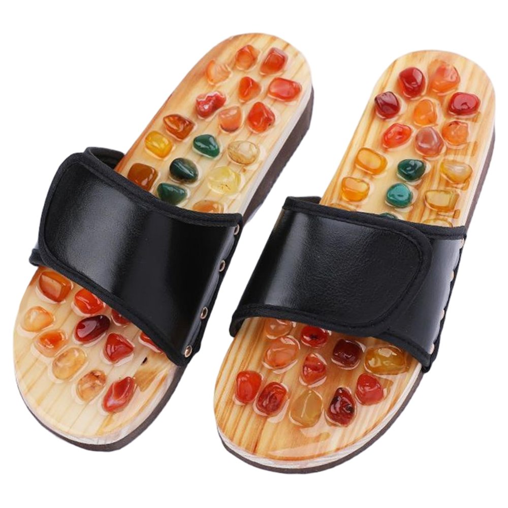 Acupressure Slippers for Men and Women, Natural Stone Massage Slippers with Reflexology Design for Home Use, Comfortable Cobblestone Acupuncture Sandals (Black, Size 41-42), Reflexology, Ac
