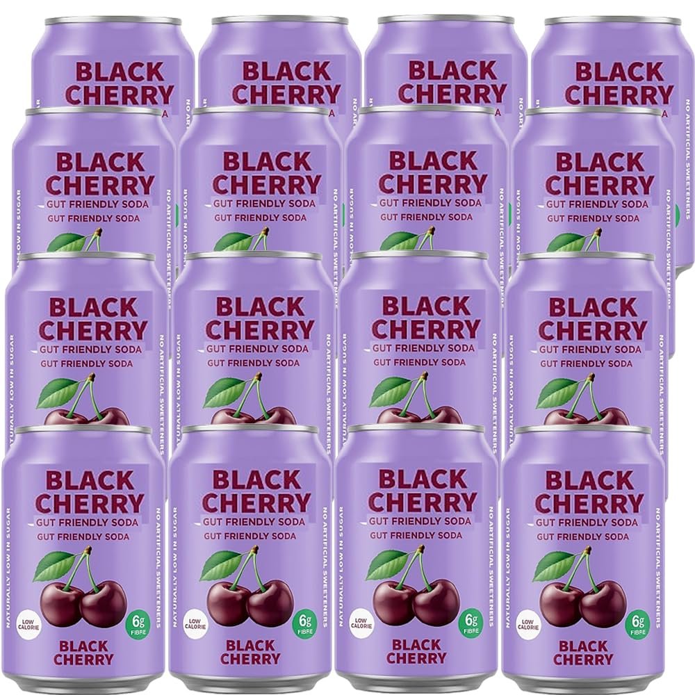 Variety Fruit Flavour Soft Drink 330ml Apple & Elderflower, Mango & Passionfruit, Black Cherry, Refreshing Sparkling Beverage Assorted Pack - itgv (24 x cans, Black Cherry)