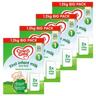 1.2kg Cow & Gate First Infant Milk Suitable From Birth Pack of 4