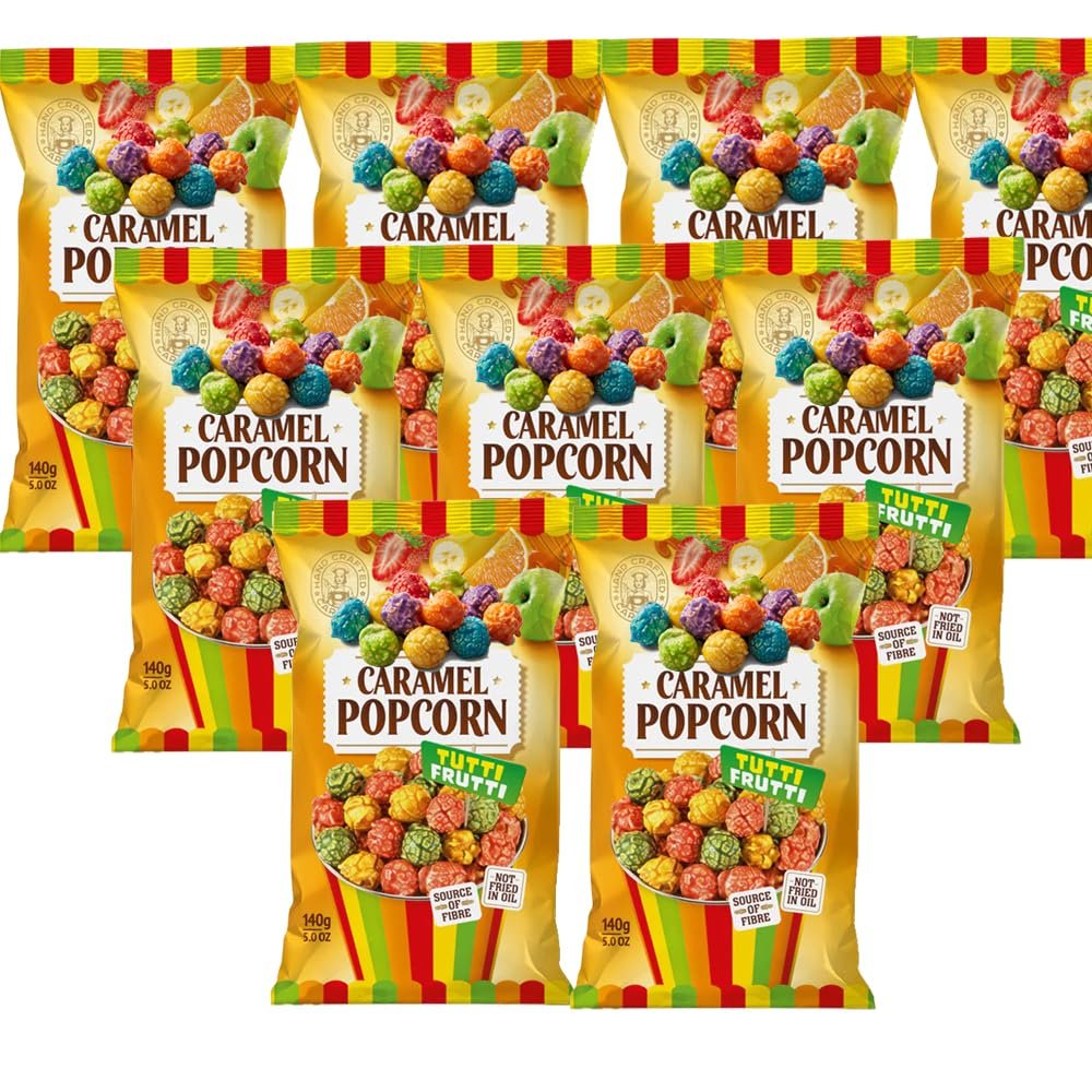 Caramel Popcorn Tutti Frutti Flavour 140g - Caramel Corn, Infused With a Delightful Blend of Fruit Flavors (8 x Bags)