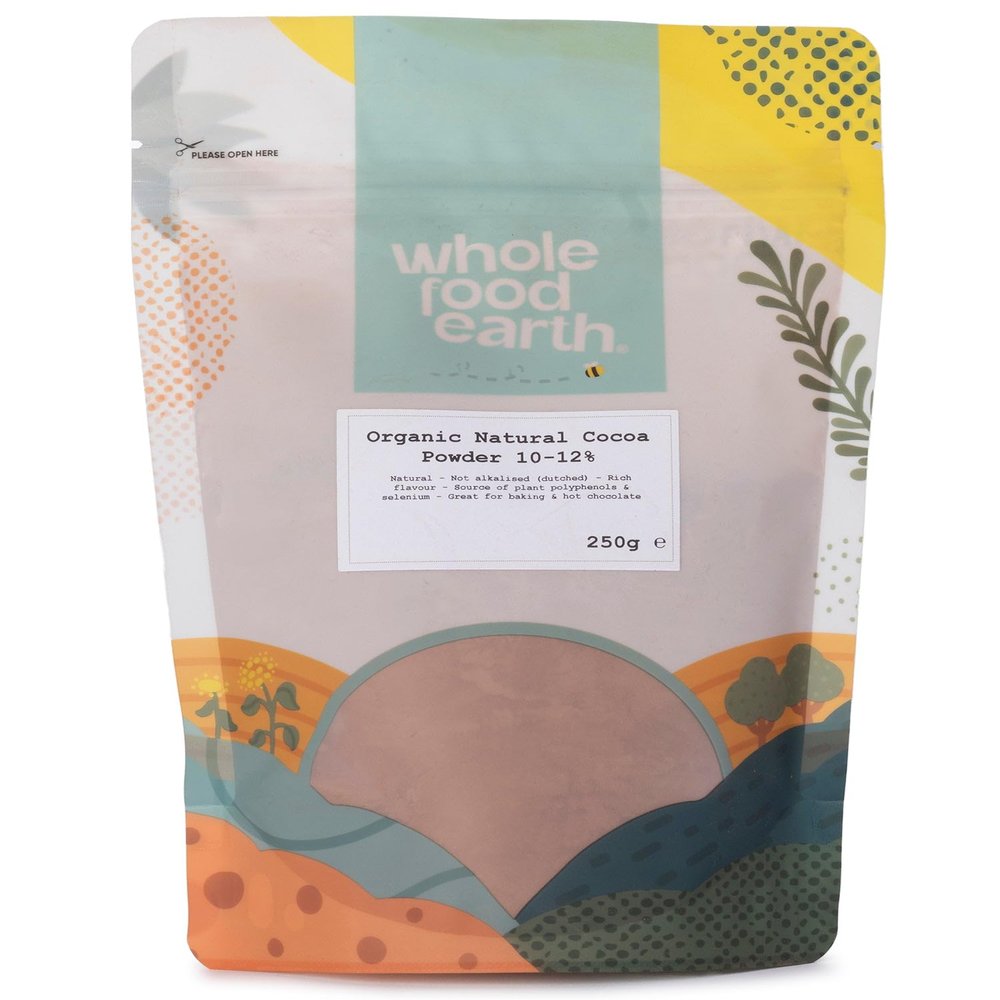Wholefood Earth Organic Natural Cocoa Powder 10-12% 250g | Organic | Vegan | High Fibre