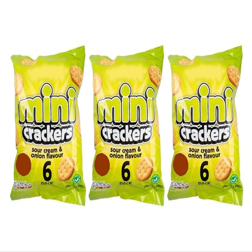 Mini Crackers Sour Cream & Onion Flavour, Vegetarian Snack, 150g,Pack Of 3