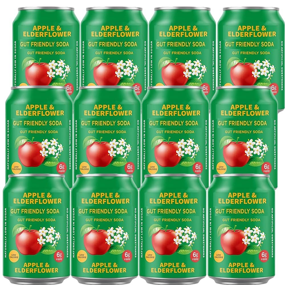 Variety Fruit Flavour Soft Drink 330ml Apple & Elderflower, Mango & Passionfruit, Black Cherry, Refreshing Sparkling Beverage Assorted Pack - itgv (12 x cans, Apple & Elderflower)