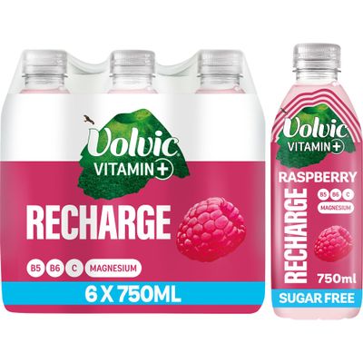 Volvic Vitamin + Raspberry Recharge- Vitamin Flavoured Water Sugar Free 6x750ml