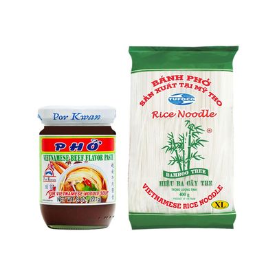 Vietnamese Pho Noodle Soup Kit Set of 2 Rice Stick Noodles & Beef Flavour Pho Soup Base Easy Pho Cooking Kit