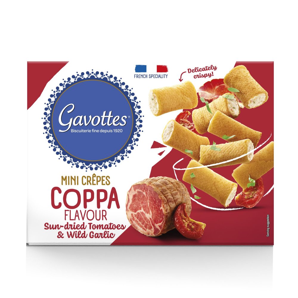 Gavottes Mini Savoury Crpes with Cream Filling 12 80g Packs Ready-to-Eat French Snack (Coppa Sundried Tomato & Garlic)