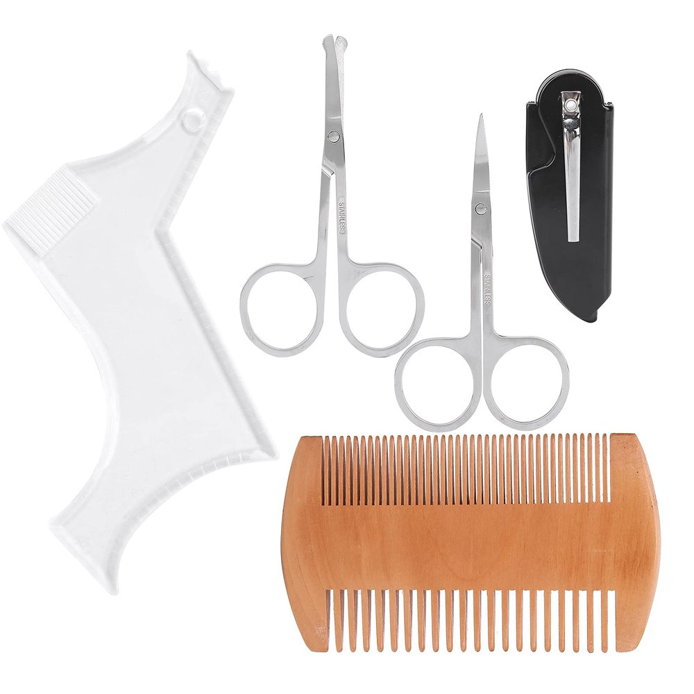 FreshCart Basics Beard Shaping Tool Set with Folding Comb Scissors, Transparent Design, for Daily Grooming, Lightweight ABS Material