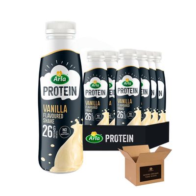 Arla High Protein Milkshakes | Variety Flavoured Milk Drink | No Added Sugar, Low Calorie Beverage - Nutritional 26g Protein | Natural Breakfast, Workout Drink (Protein Vanilla 428ml - Pack 8)