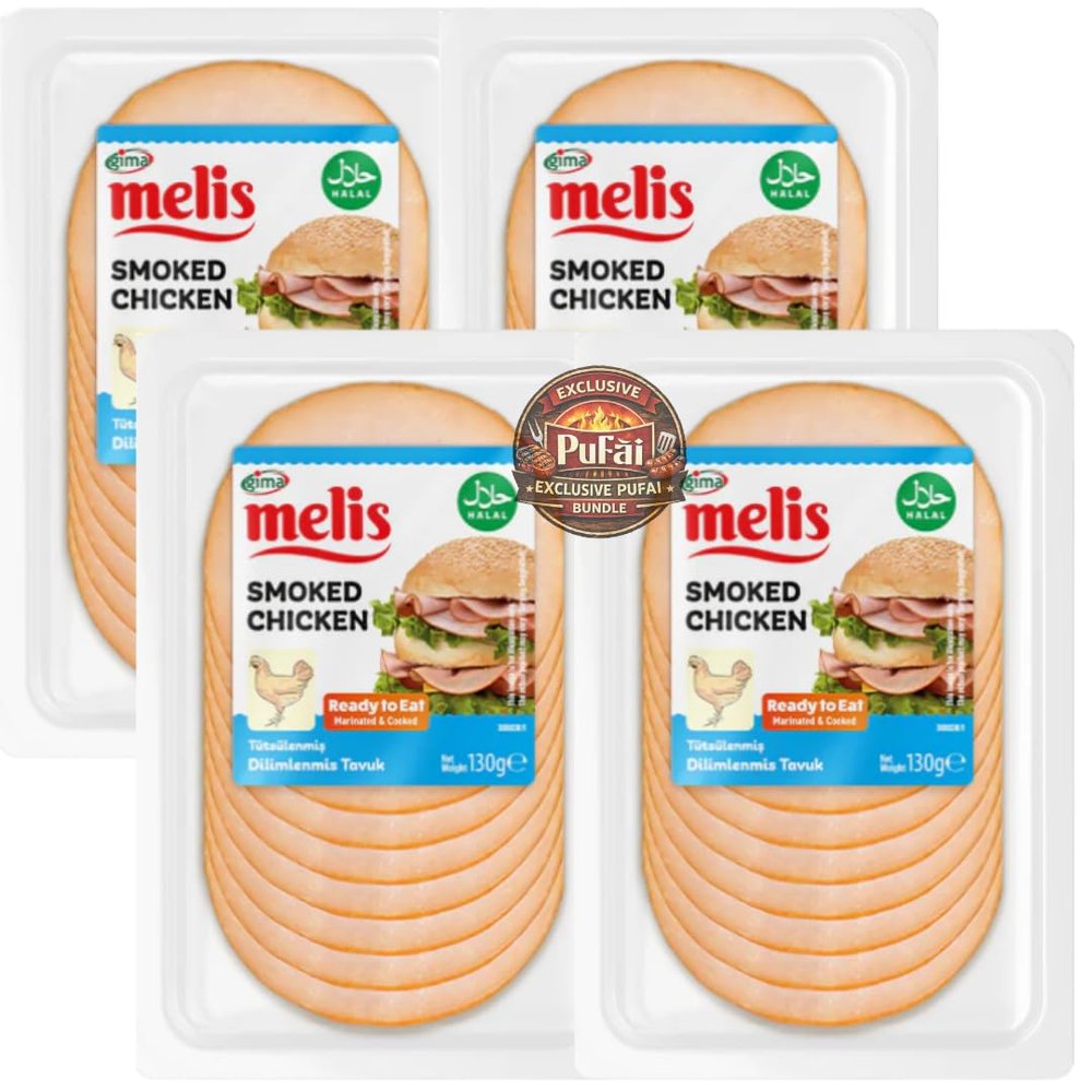 PUFAI Bundle Sliced Smoked Chicken 130g x4 Cooked Smoked Poultry Slices, Ready to Eat, Sandwich & Salad Use