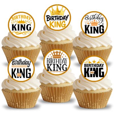 Anglesit Pre-Cut Birthday King Edible Rice Wafer Paper Cupcake Toppers Cake Decorations Boy Men Bday Party Celebration (Birthday King)