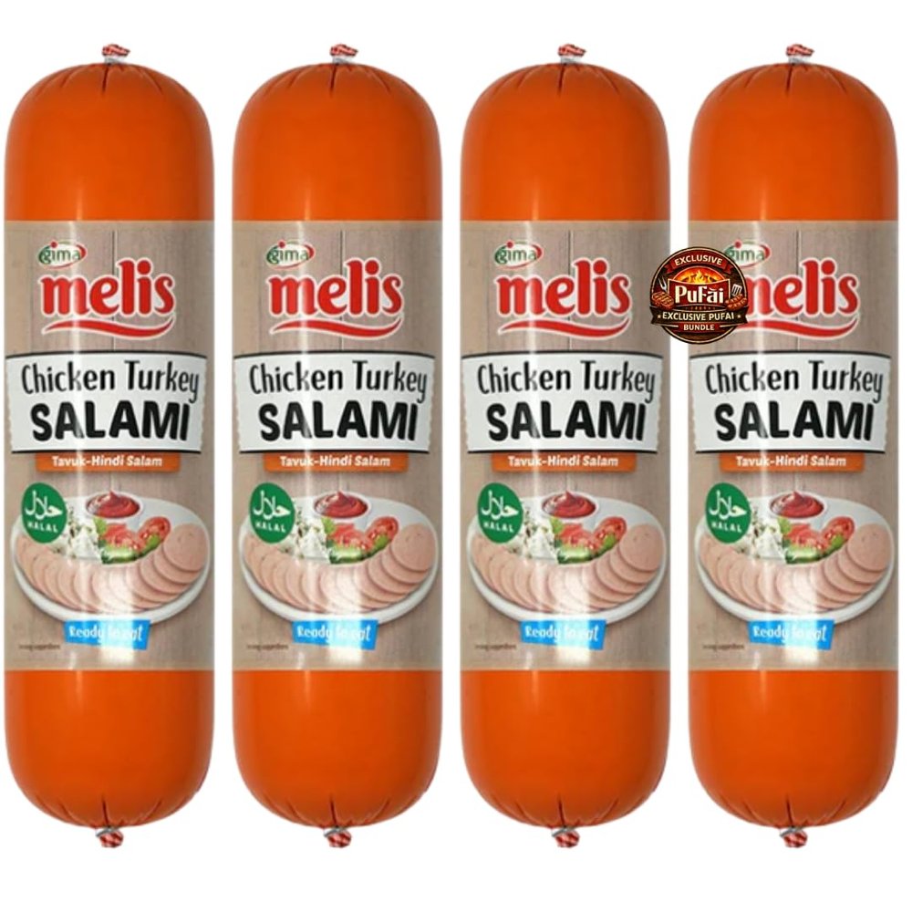 PUFAI Bundle Chicken & Turkey Salami Sliced 500g x4 Ready to Eat Deli Meat, Sandwich Filling, Pizza Topping, Cold Cut Selection for Daily Meals and Catering Use