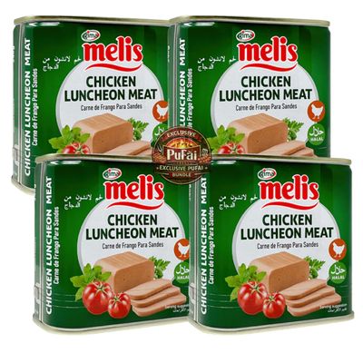 PUFAI Bundle Halal Chicken Luncheon Meat 340g x4 Ready to Eat Cooked Chicken Slices, Sandwich Filling, Breakfast & Cold Cut Use