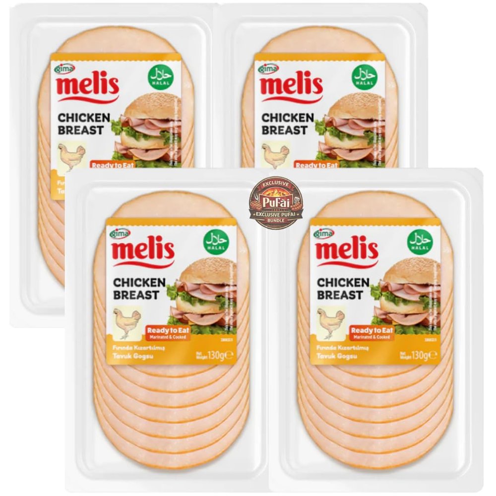 PUFAI Bundle Sliced Chicken Breast 130g x4 Cooked Poultry Slices, Ready to Eat, Sandwich & Salad Use