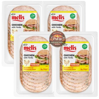 PUFAI Bundle Sliced Chicken with Herbs 130g x4 Cooked Poultry Slices, Ready to Eat, Sandwich & Salad Use, Herb Seasoned