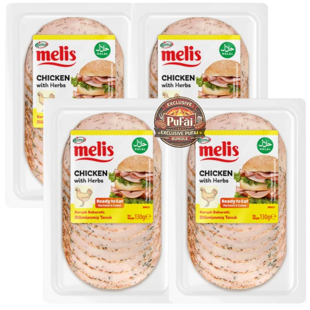 PUFAI Bundle Sliced Chicken with Herbs 130g x4 Cooked Poultry Slices, Ready to Eat, Sandwich & Salad Use, Herb Seasoned