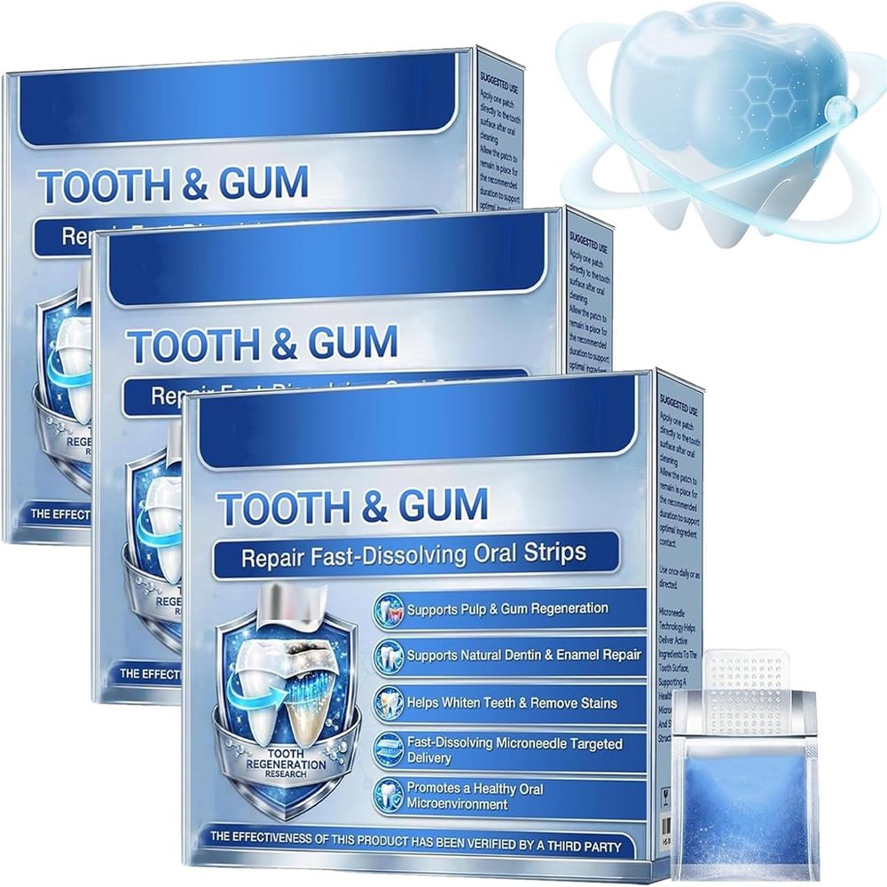 Glimmerly Tooth & Gum Repair Fast-Dissolving Oral Strips, Professional Tooth & Gum Teeth Whitening Strips, Gentle Oral Care, Whiten Teeth and Freshen Breath, Natural Dental Veneers for Everyone (3Box)