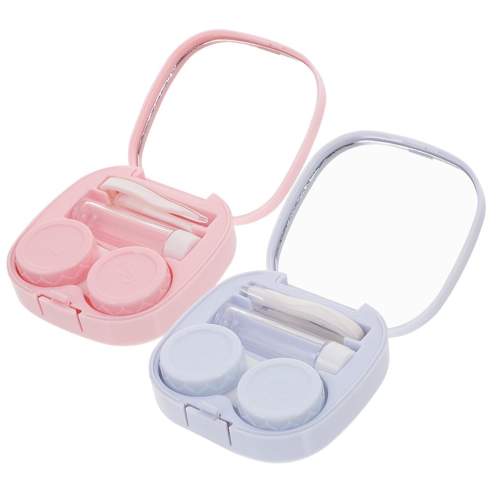 Alasum 2 Sets Portable Contact Lens Case Box with Leak-Proof Sealing and Small Mirror, Plastic Professional Contacts Holder for Travel Supplies and Daily Use