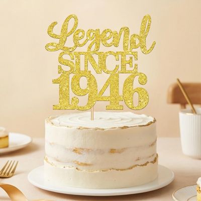 80th Birthday Cake Topper Gold - Elegant Adult Cake Decor with Food-Safe Bamboo Stick - Easy Assemble Legend Since 1946 Design for Anniversary Party (1 Piece)