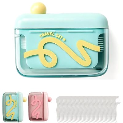 Automatic Pop-up Portable Floss Dispenser, Travel Floss Picks with Storage Case & 50 Toothpick, Refillable for Home, Restaurant (B)