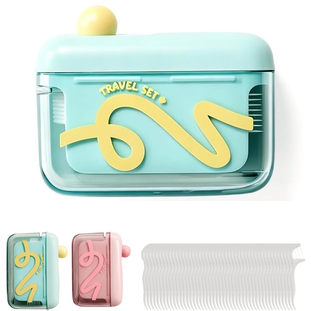 Automatic Pop-up Portable Floss Dispenser, Travel Floss Picks with Storage Case & 50 Toothpick, Refillable for Home, Restaurant (B)