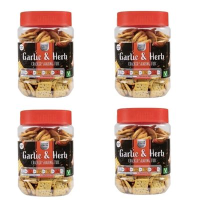 Bizzal SAVOUR BAKES Garlic & Herb Cracker Sharing Tub, Vegetarian Snack, 250g, Pack of 4