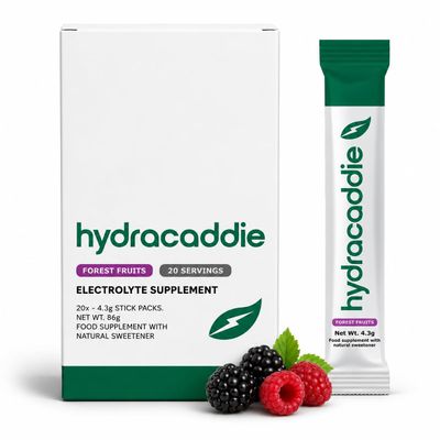 Hydracaddie Golf Electrolyte Sachets, All 6 Electrolytes + Vitamins, Hydration & Rehydration Powder, Golf Gifts for Men & Women, Golf Accessories, No Added Sugar, Natural Forest Fruits, 20 Pack