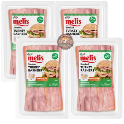 PUFAI Bundle Smoked Turkey Rashers 130g x 4 Sliced Cooked Turkey, Ready to Eat, Sandwich & Breakfast Use