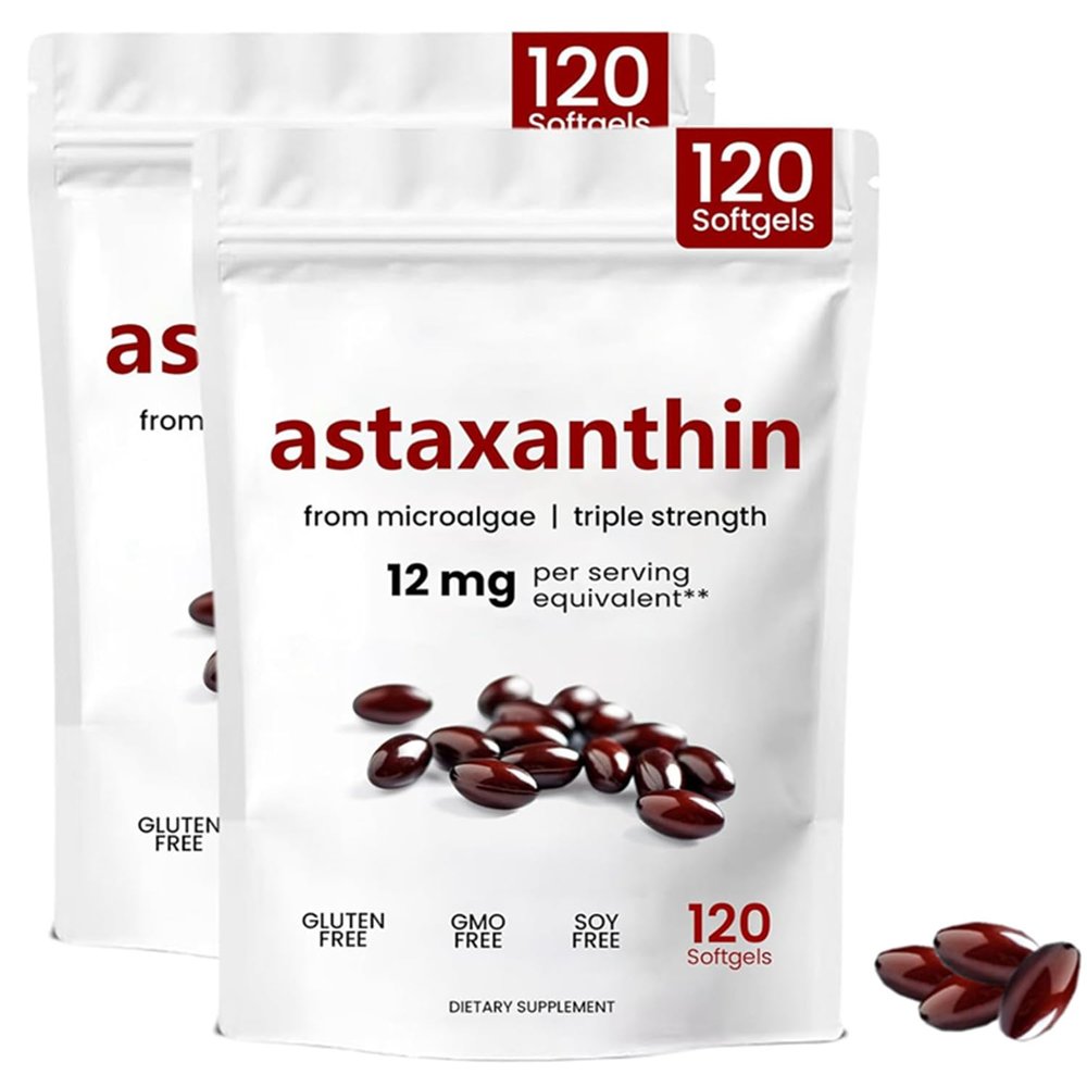 Astaxanthin Softgels, Triple Strength Astaxanthin 12mg, Premium Astaxanthin Supplements 120 Softgels, Health & Energy Support for Skin, Eyes, and Joint(2Box)