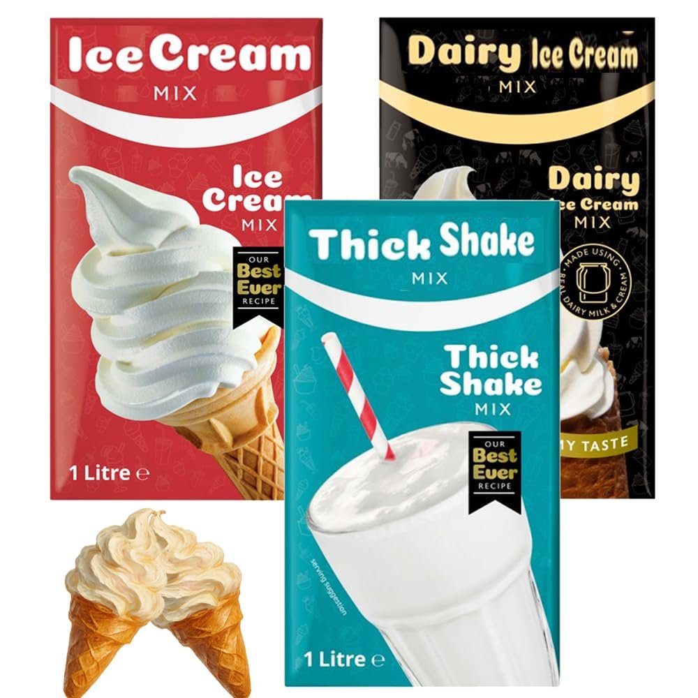 Ice Cream Mix Variety Pack 1L 3 x Packs - Multiple Flavors Dessert Mix, Easy Homemade Ice Cream Base, Smooth & Creamy Texture - cmle (Random Mixed Ice Cream Mix)