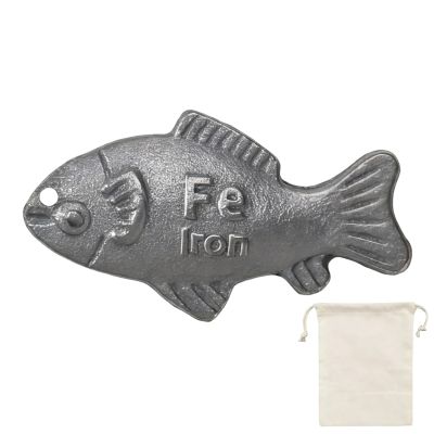 Chewtoyo 2 Pcs Natural Iron Supplement, Iron Fish Cooking Tool, Fish-Shaped Cast Iron, 5.9 X 3.9 In / 15 X 10 Cm, Includes Cotton Bag, Gray, For Iron Deficiency