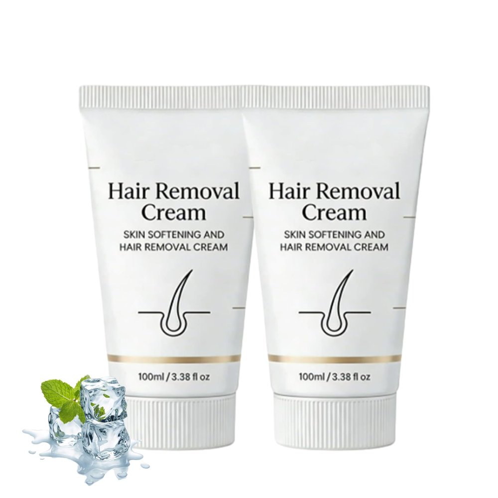 Bareveil Hair Removal Cream, Gentle Aromatic Skin-Softening Hair Removal Cream, Smooth-Looking Hair Remover, For Face, Legs, Arms & Underarms Silky Soft Skin Finish (2pcs)