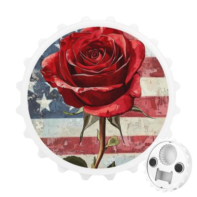 Memorial Day Rose 2 in 1 Magnetic Beer Bottle Opener Fridge Magnets Easy Storage Gift for Men Women White-Style