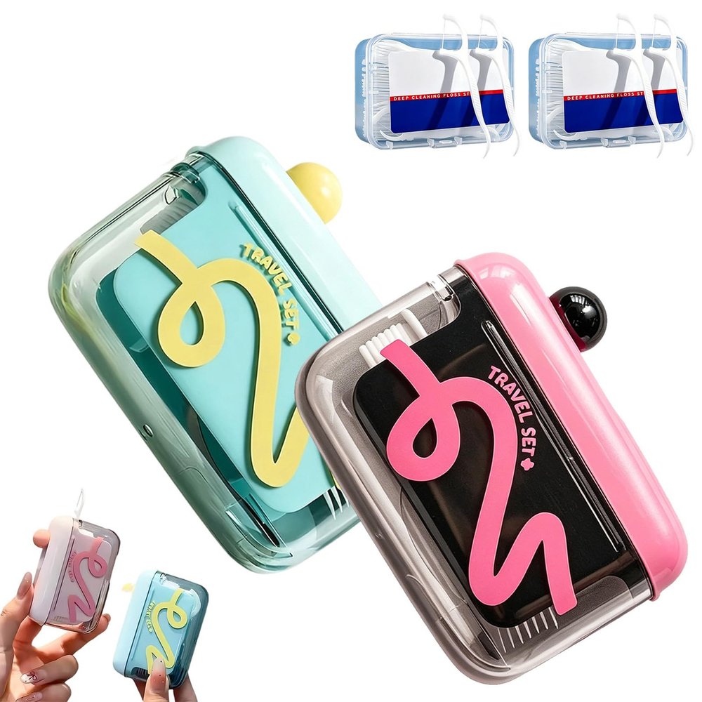 Automatic Pop-up Portable Floss Dispenser with 50 Pcs Dental Floss, Refillable Storage Case for Travel, Purse and Restaurant, Convenient On-the-Go Oral Care for Family & Individuals (C-1)
